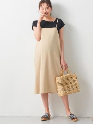マタニティ ワンピース|ain（アイン）【セット】ジャンスカトップスセット　マタニティ・授乳服【出産後も長く使える】|ベージュ