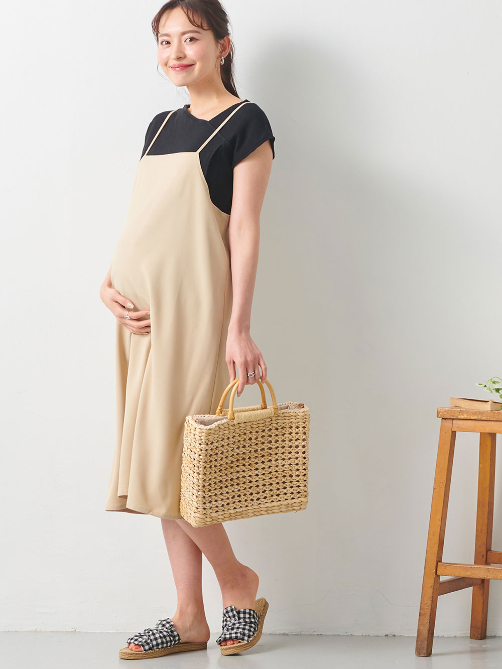 マタニティ ワンピース|ain（アイン）【セット】ジャンスカトップスセット　マタニティ・授乳服【出産後も長く使える】|ベージュ