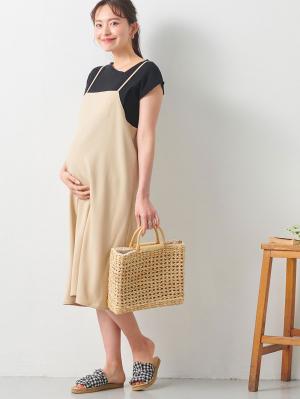 マタニティ ワンピース|ain（アイン）【セット】ジャンスカトップスセット　マタニティ・授乳服【出産後も長く使える】|ベージュ