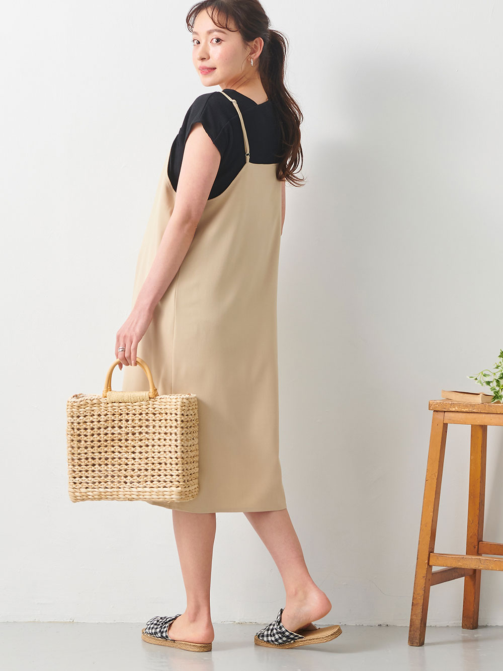 マタニティ ワンピース|ain（アイン）【セット】ジャンスカトップスセット　マタニティ・授乳服【出産後も長く使える】|ベージュ