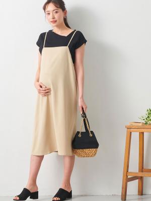 マタニティ ワンピース|ain（アイン）【セット】ジャンスカトップスセット　マタニティ・授乳服【出産後も長く使える】|ベージュ