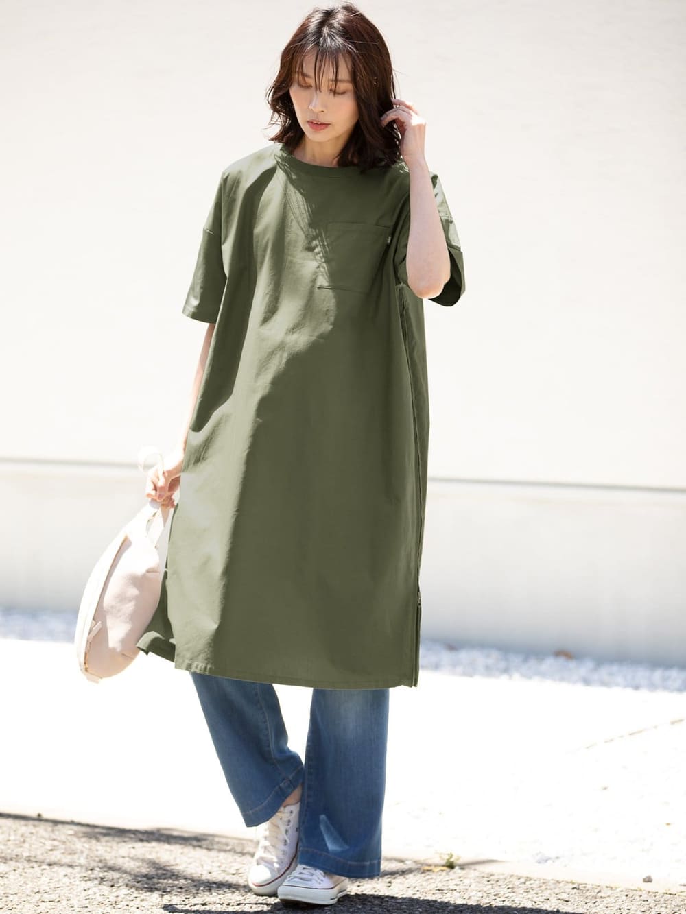 Edwin 授乳口付 コットンダンプサイドファスナーワンピース エンジェリーベ マタニティウェア 授乳服通販 エンジェリーベ 公式