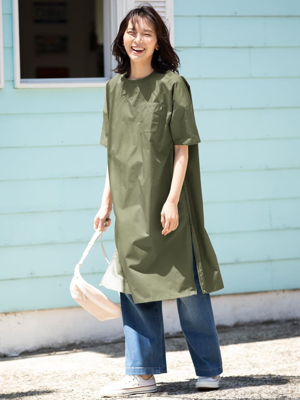 Edwin 授乳口付 コットンダンプサイドファスナーワンピース エンジェリーベ マタニティウェア 授乳服通販 エンジェリーベ 公式