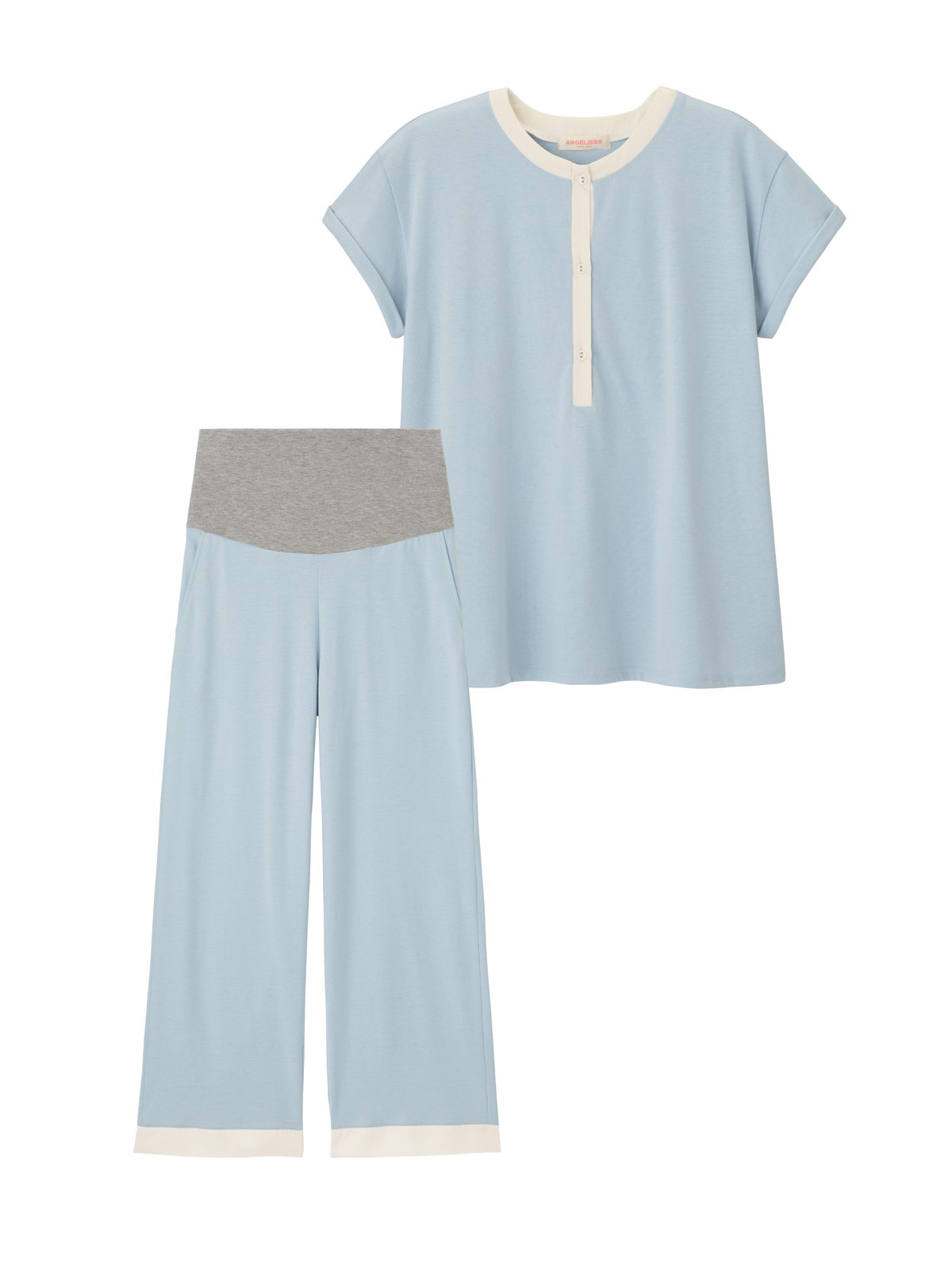 授乳しやすい サテン衿切り替えスムースパジャマ マタニティウェア 授乳服通販 エンジェリーベ 公式 授乳しやすい サテン衿切り替えスムースパジャマ マタニティウェア 授乳服通販 エンジェリーベ 公式