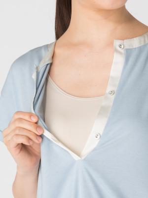 マタニティ パジャマ・ルームウェア|【授乳しやすい】サテン衿切り替えスムースパジャマ