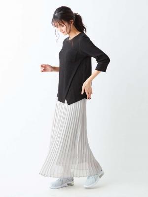 マタニティ トップス|ワッフル裾アシメ七分袖トップス マタニティ・授乳服【出産後も長く使える】