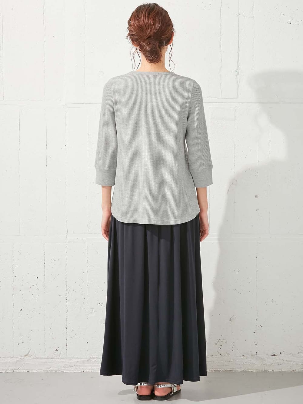 マタニティ トップス|ワッフル裾アシメ七分袖トップス マタニティ・授乳服【出産後も長く使える】
