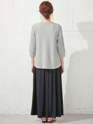 マタニティ トップス|ワッフル裾アシメ七分袖トップス マタニティ・授乳服【出産後も長く使える】