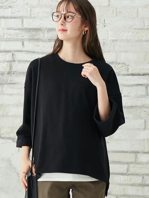 マタニティ トップス|ミニ裏毛六分袖プルオーバー マタニティ・授乳服【出産後も長く使える】|ブラック