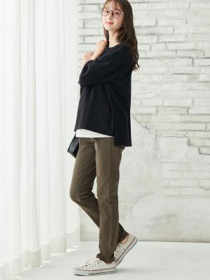 マタニティ トップス|ミニ裏毛六分袖プルオーバー マタニティ・授乳服【出産後も長く使える】|ブラック