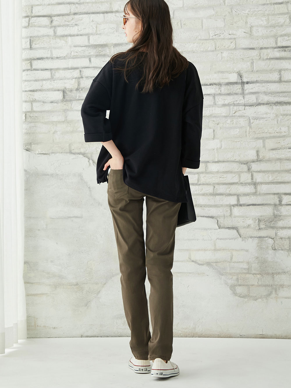 マタニティ トップス|ミニ裏毛六分袖プルオーバー マタニティ・授乳服【出産後も長く使える】|ブラック