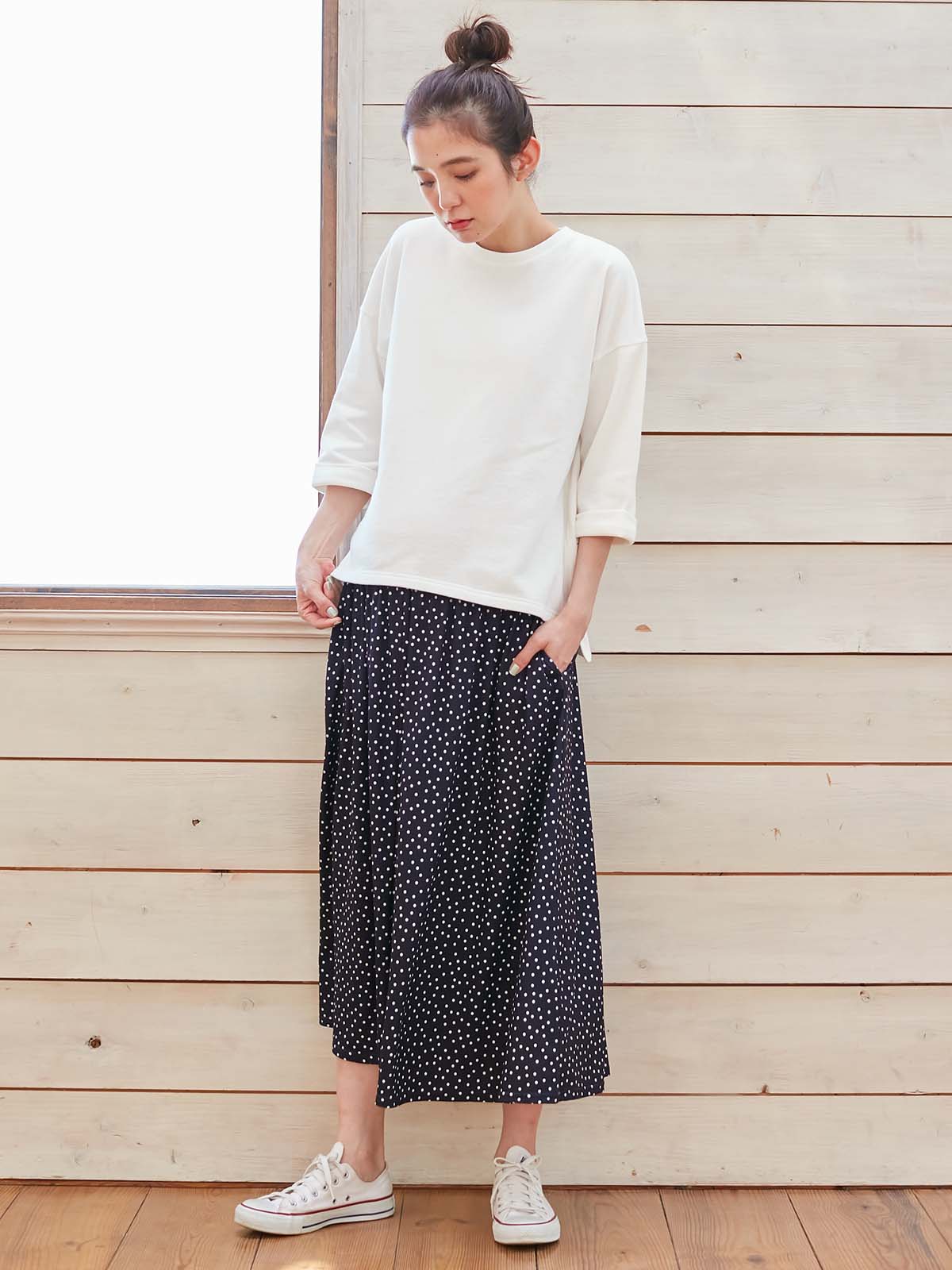 マタニティ トップス|ミニ裏毛六分袖プルオーバー マタニティ・授乳服【出産後も長く使える】|オフホワイト