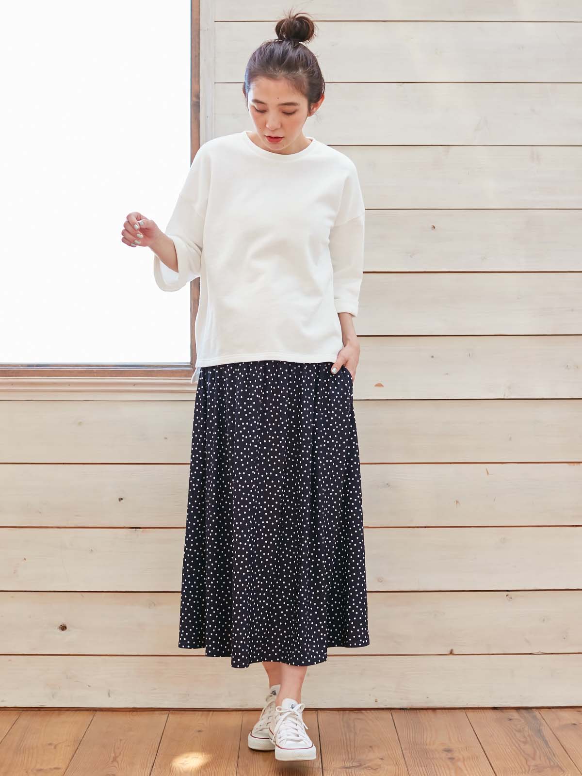 マタニティ トップス|ミニ裏毛六分袖プルオーバー マタニティ・授乳服【出産後も長く使える】|オフホワイト