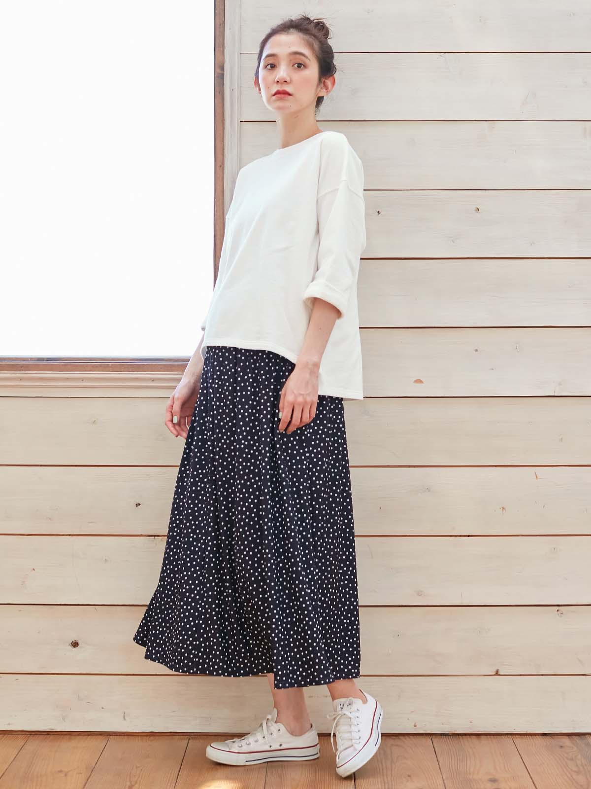 マタニティ トップス|ミニ裏毛六分袖プルオーバー マタニティ・授乳服【出産後も長く使える】|オフホワイト