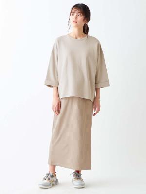 マタニティ トップス|ミニ裏毛六分袖プルオーバー マタニティ・授乳服【出産後も長く使える】|ベージュ