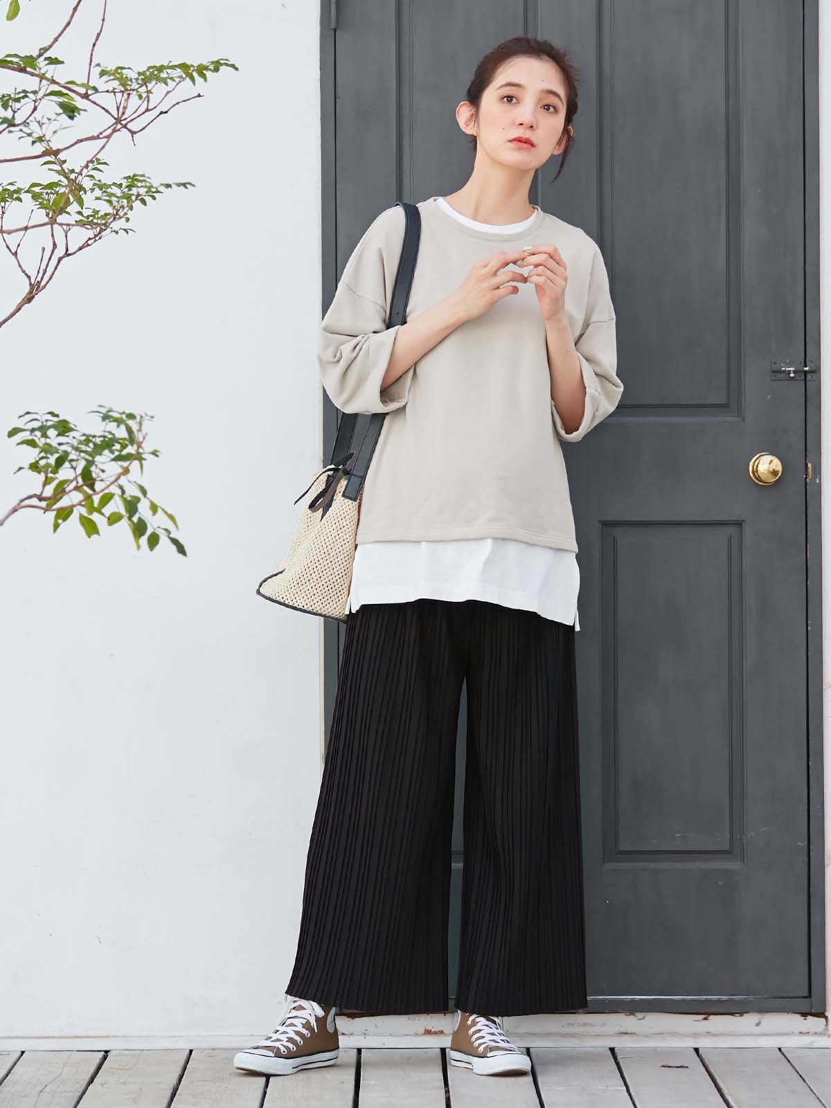 マタニティ トップス|ミニ裏毛六分袖プルオーバー マタニティ・授乳服【出産後も長く使える】|ベージュ