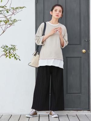 マタニティ トップス|ミニ裏毛六分袖プルオーバー マタニティ・授乳服【出産後も長く使える】|ベージュ