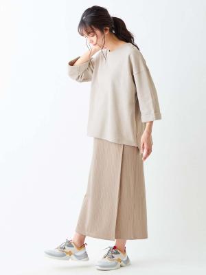 マタニティ トップス|ミニ裏毛六分袖プルオーバー マタニティ・授乳服【出産後も長く使える】|ベージュ