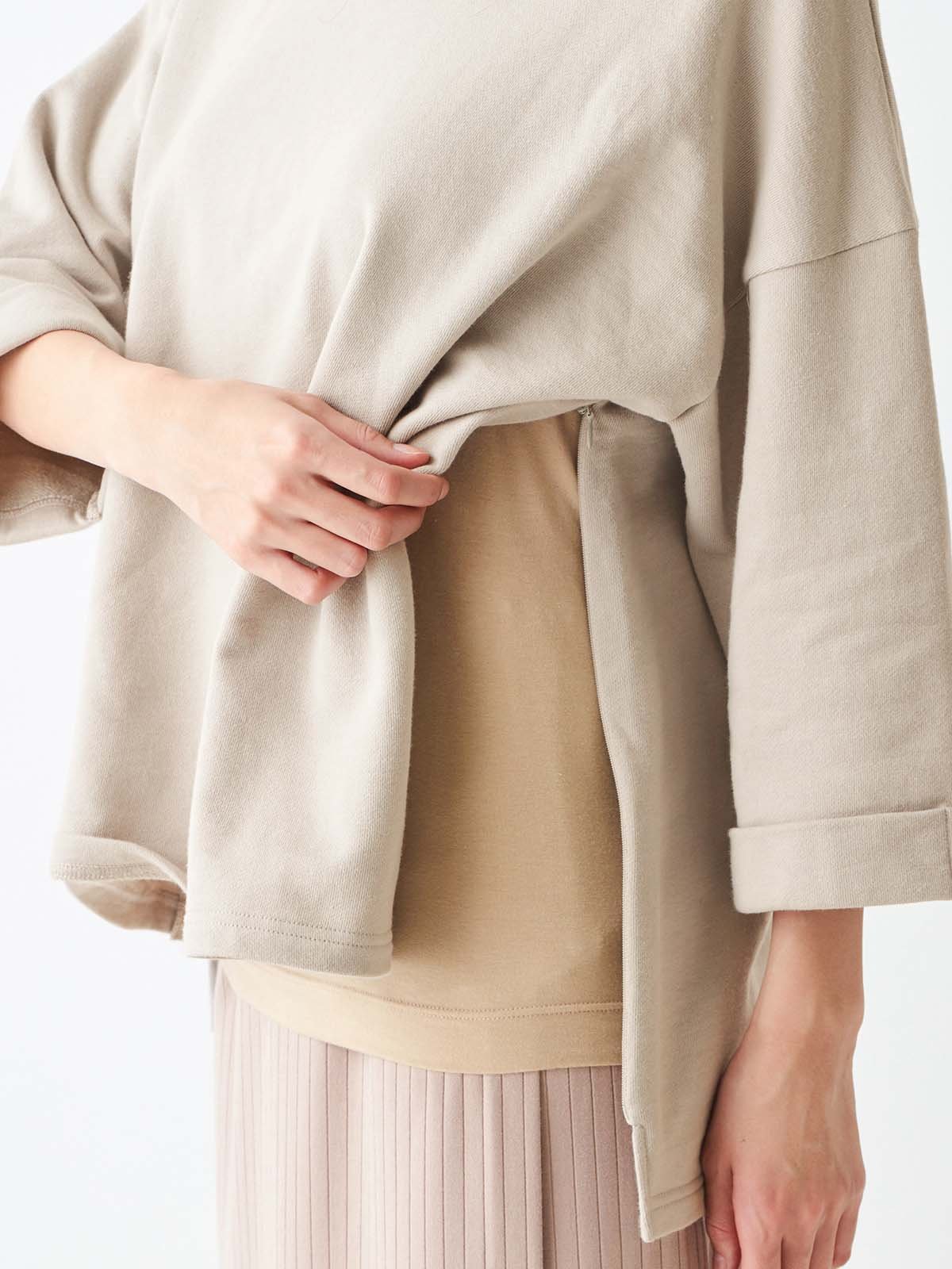 マタニティ トップス|ミニ裏毛六分袖プルオーバー マタニティ・授乳服【出産後も長く使える】|ベージュ