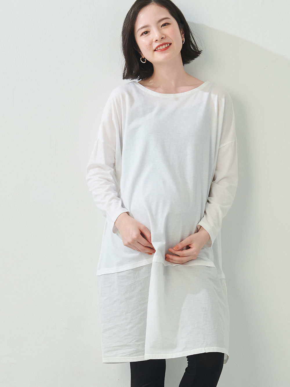 異素材切り替えチュニック マタニティ・授乳服【出産後も長く使える】 マタニティ トップス(品番：29670) ｜マタニティウェア・授乳服通販｜  エンジェリーベ 公式
