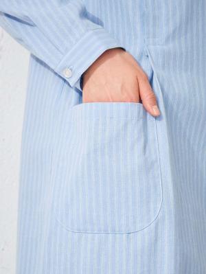 マタニティ パジャマ・ルームウェア|【授乳口付】コットンストライプネグリジェ|ブルー