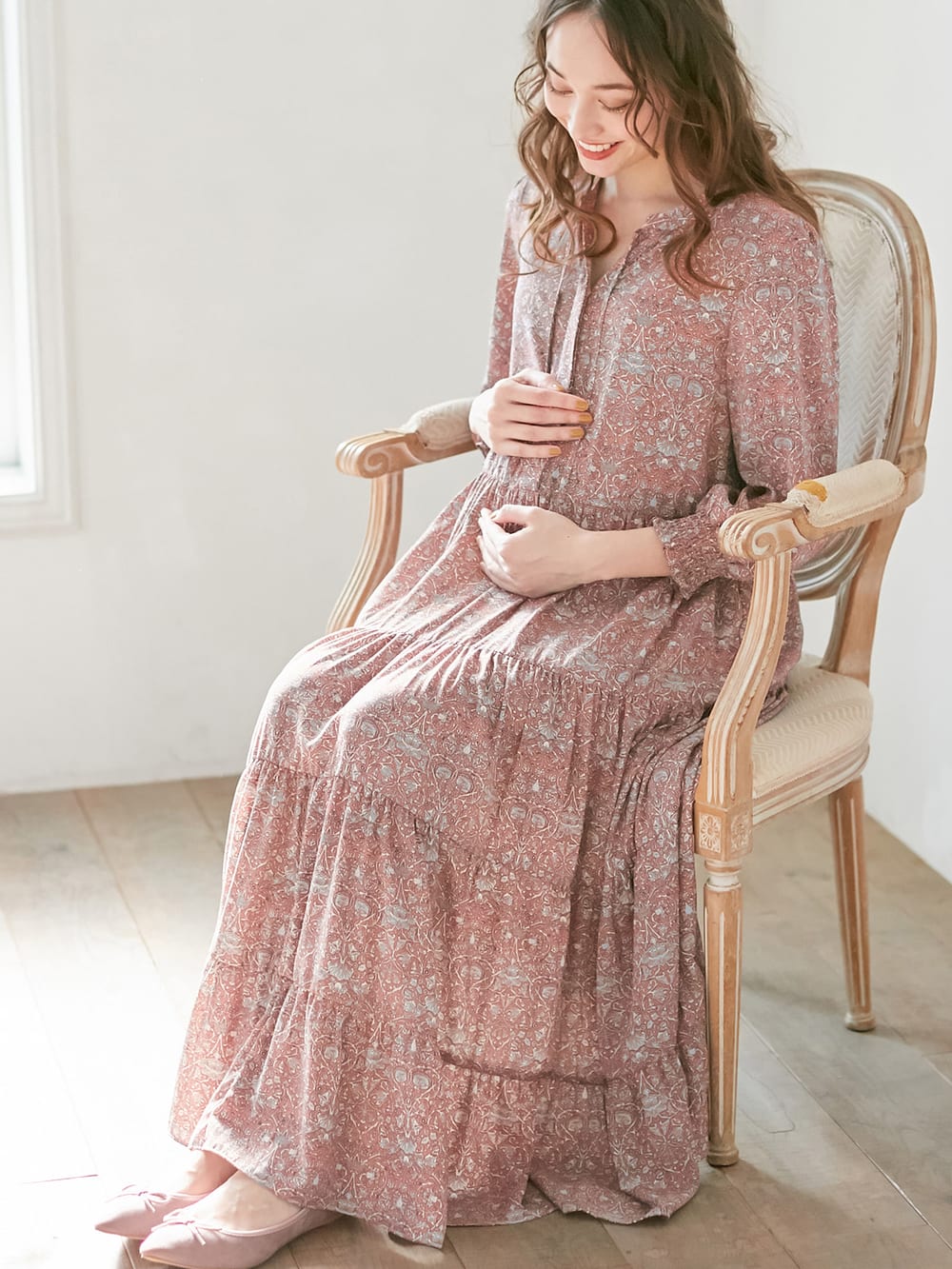 マタニティ ワンピース 授乳しやすい プリントティアードマキシワンピース マタニティウェア 授乳服通販 エンジェリーベ 公式