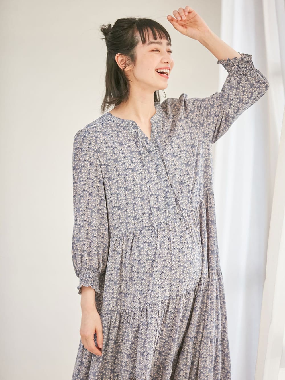マタニティ ワンピース プリントティアードマキシワンピース マタニティ 授乳服 マタニティウェア 授乳服通販 エンジェリーベ 公式