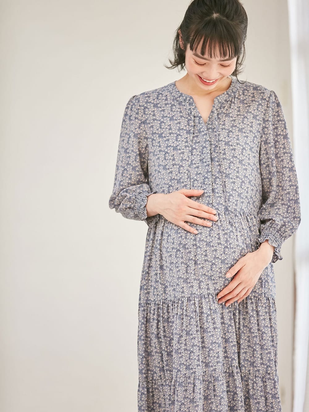 マタニティ ワンピース プリントティアードマキシワンピース マタニティ 授乳服 マタニティウェア 授乳服通販 エンジェリーベ 公式