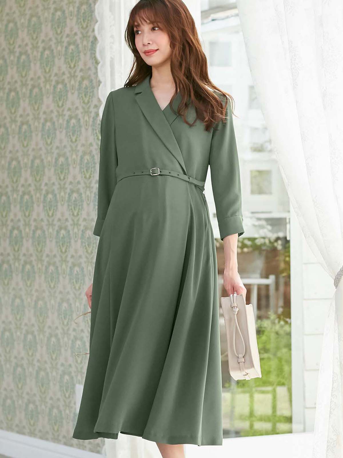 エンジェリーベ マタニティ ワンピース ベルト付きカシュクール風ワンピース マタニティ・授乳服【出産