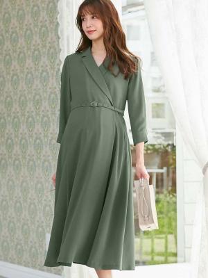 ベルト付きカシュクール風ワンピース マタニティ・授乳服【出産