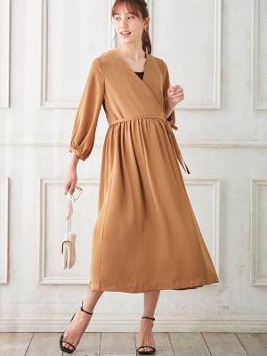 マタニティ ワンピース|カシュクール2WAYロングワンピース マタニティ・授乳服【出産後も長く使える】|ベージュ