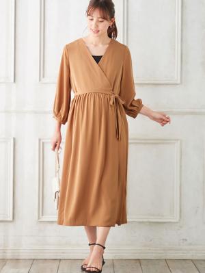 マタニティ ワンピース|カシュクール2WAYロングワンピース マタニティ・授乳服【出産後も長く使える】|ベージュ