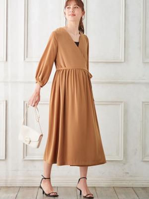 マタニティ ワンピース|カシュクール2WAYロングワンピース マタニティ・授乳服【出産後も長く使える】|ベージュ