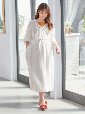 マタニティ ワンピース|2WAYワッシャーガーゼカシュクールワンピース　マタニティ・授乳服【出産後も長く使える】|ホワイト