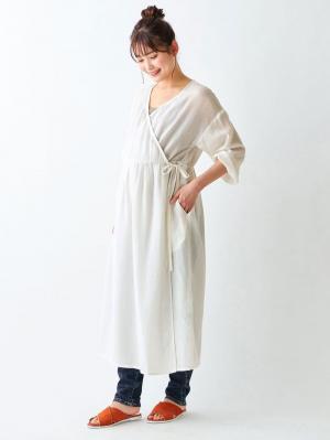 マタニティ ワンピース|2WAYワッシャーガーゼカシュクールワンピース　マタニティ・授乳服【出産後も長く使える】|ホワイト