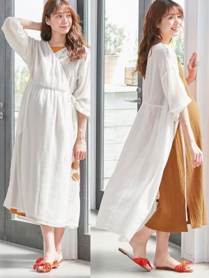 2WAYワッシャーガーゼカシュクールワンピース　マタニティ・授乳服【出産後も長く使える】29678