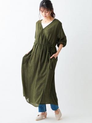 マタニティ ワンピース|2WAYワッシャーガーゼカシュクールワンピース　マタニティ・授乳服【出産後も長く使える】|カーキ