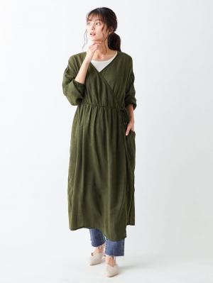 マタニティ ワンピース|2WAYワッシャーガーゼカシュクールワンピース　マタニティ・授乳服【出産後も長く使える】|カーキ