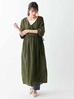 マタニティ ワンピース|2WAYワッシャーガーゼカシュクールワンピース　マタニティ・授乳服【出産後も長く使える】|カーキ