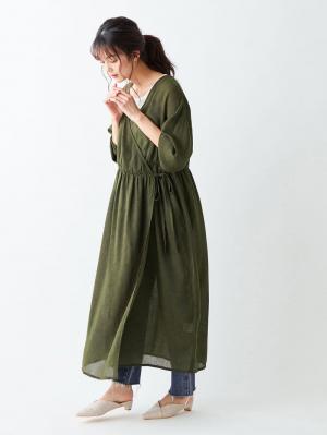 マタニティ ワンピース|2WAYワッシャーガーゼカシュクールワンピース　マタニティ・授乳服【出産後も長く使える】|カーキ