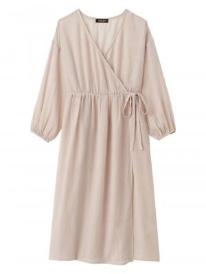 マタニティ ワンピース|2WAYワッシャーガーゼカシュクールワンピース　マタニティ・授乳服【出産後も長く使える】|ベージュ