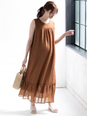 マタニティ ワンピース|ワッシャーガーゼ裾ティアードワンピース マタニティ・授乳服【出産後も長く使える】|ブラウン