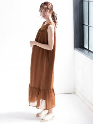 マタニティ ワンピース|ワッシャーガーゼ裾ティアードワンピース マタニティ・授乳服【出産後も長く使える】|ブラウン