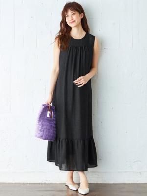マタニティ ワンピース|ワッシャーガーゼ裾ティアードワンピース マタニティ・授乳服【出産後も長く使える】|ブラック