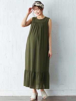 マタニティ ワンピース|ワッシャーガーゼ裾ティアードワンピース マタニティ・授乳服【出産後も長く使える】|カーキ