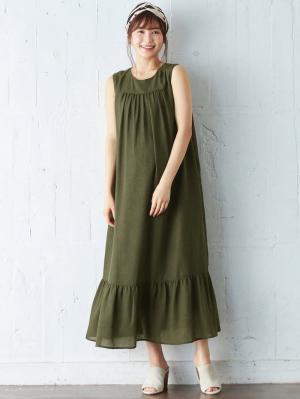 マタニティ ワンピース|ワッシャーガーゼ裾ティアードワンピース マタニティ・授乳服【出産後も長く使える】|カーキ