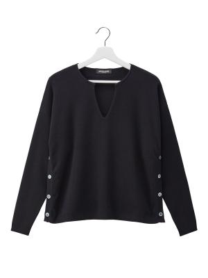 マタニティ トップス|サイドボタンキーネックニット マタニティ・授乳服【出産後も長く使える】|ブラック