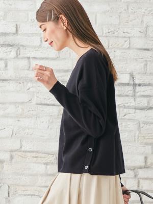 マタニティ トップス|サイドボタンキーネックニット マタニティ・授乳服【出産後も長く使える】|ブラック