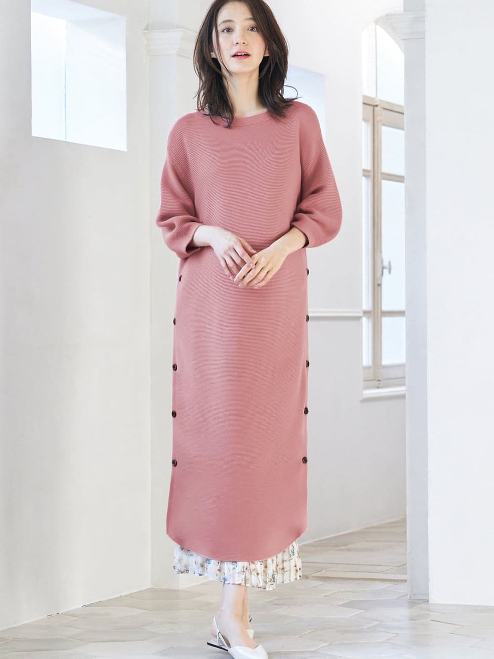 マタニティ ワンピース 授乳しやすい サイドボタンボートネックニットワンピース マタニティウェア 授乳服通販 エンジェリーベ 公式