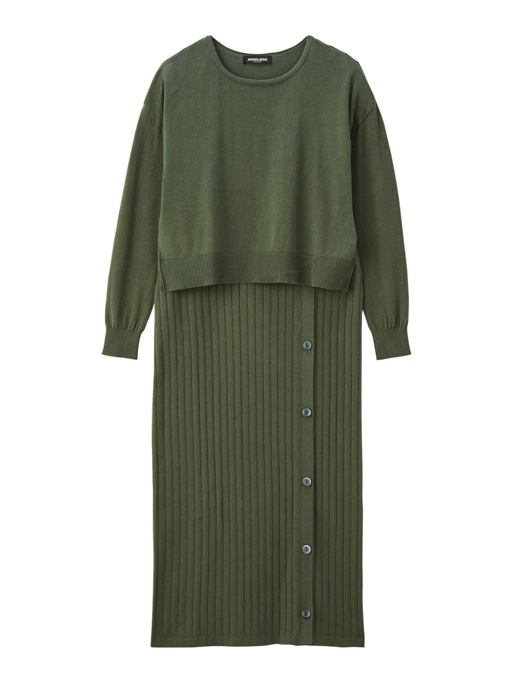 マタニティ ワンピース|レイヤード風ニットワンピース　マタニティ・授乳服【出産後も長く使える】|カーキ